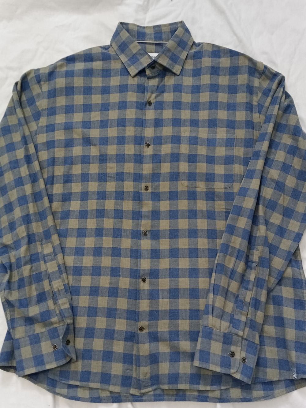 Peter Millar Blue and Gray Check Button-Down Shirt Large 100% Cotton